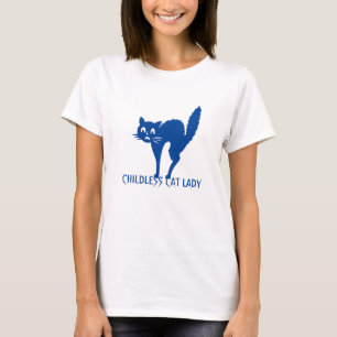 Barnlös katt dam lustigt söt kattblått typografi t shirt