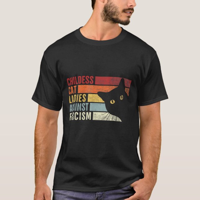 Barnlös katt Dam mot fascismen katt feminist T Shirt (Framsida)