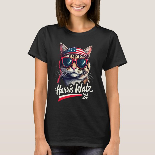Barnlös kattdam Damer röstar Harris Walz T Shirt (Framsida)