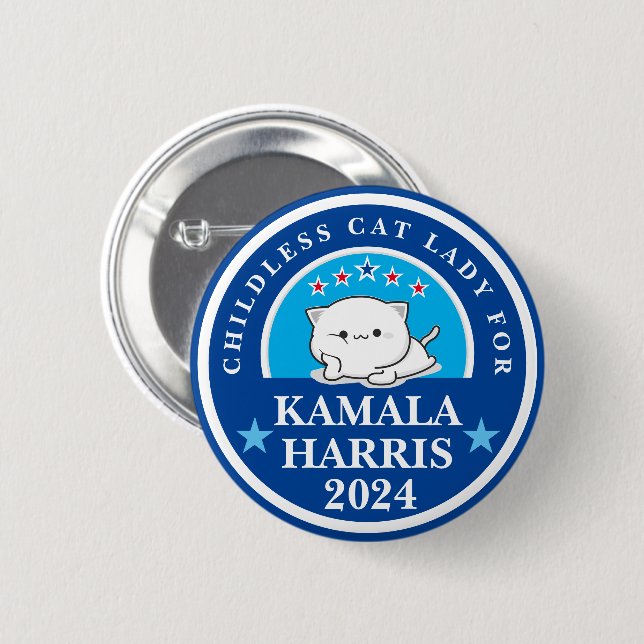 Barnlös kattdam för Kamala Harris Knapp (Framsida & baksida)