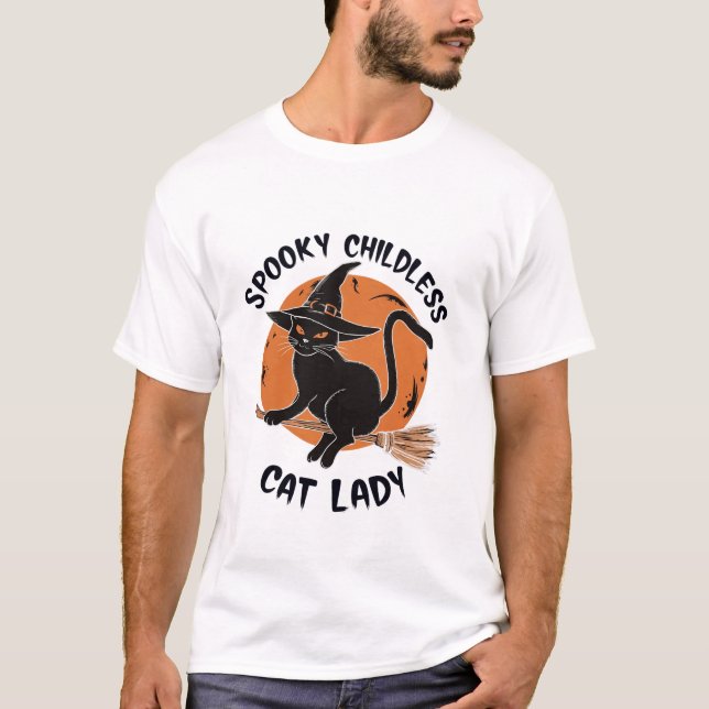 Barnlös kattdam Halloween spöig häxa val T Shirt (Framsida)