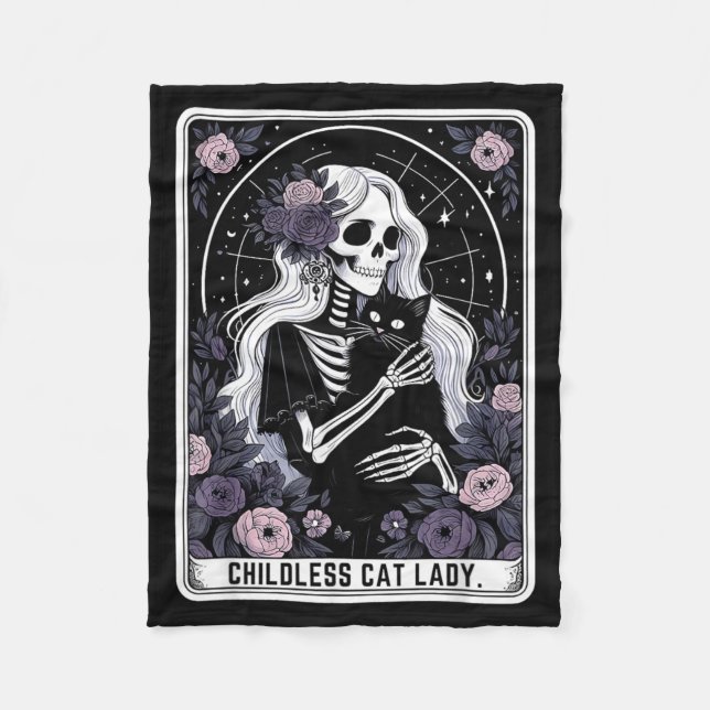Barnlös kattdam Kawaii gotisk skelett Tarot-kort Fleecefilt (Framsidan)