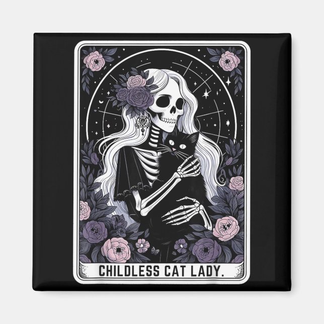 Barnlös kattdam Kawaii gotisk skelett Tarot-kort Magnet (Framsidan)
