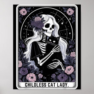 Barnlös kattdam Kawaii gotisk skelett Tarot-kort Poster