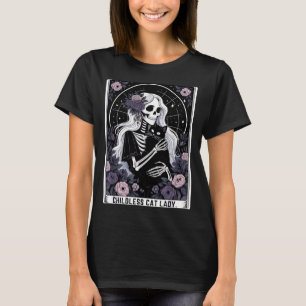Barnlös kattdam Kawaii gotisk skelett Tarot-kort T Shirt