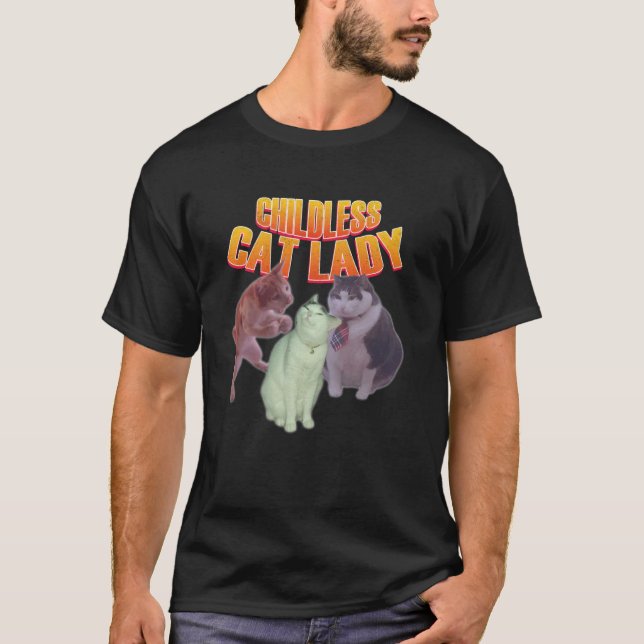 Barnlös Kattdam Meme Kattdam Kattälskare T Shirt (Framsida)