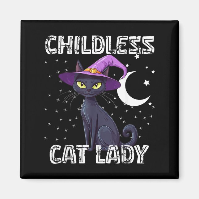 Barnlös kattdam spooky häxa hatt katt svart magnet (Framsidan)