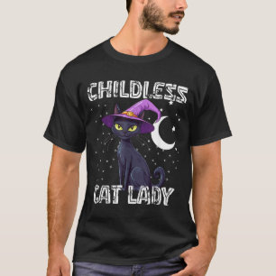 Barnlös kattdam spooky häxa hatt katt svart t shirt