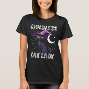 Barnlös kattdam spooky häxa hatt katt svart t shirt
