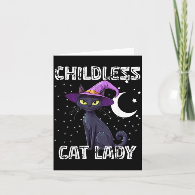 Barnlös kattdam Spooky Witch Hat Katt Svart Kort (Framsida)
