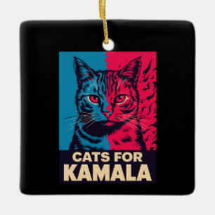 Barnlösa Cat Dam är Voting Kamala Harris 2024 Julgransprydnad Keramik