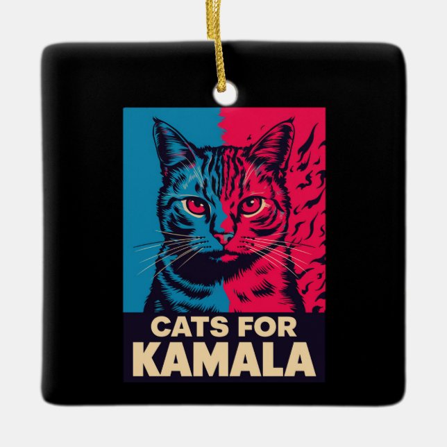Barnlösa Cat Dam är Voting Kamala Harris 2024 Julgransprydnad Keramik (Framsida)