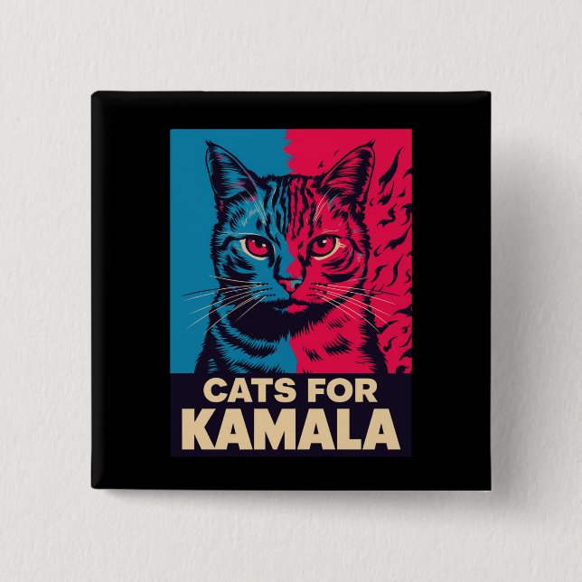 Barnlösa Cat Dam är Voting Kamala Harris 2024 Knapp (Framsida)