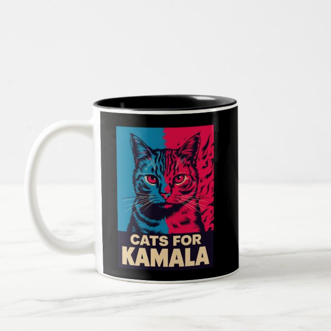 Barnlösa Cat Dam är Voting Kamala Harris 2024 Två-Tonad Mugg (Vänster)