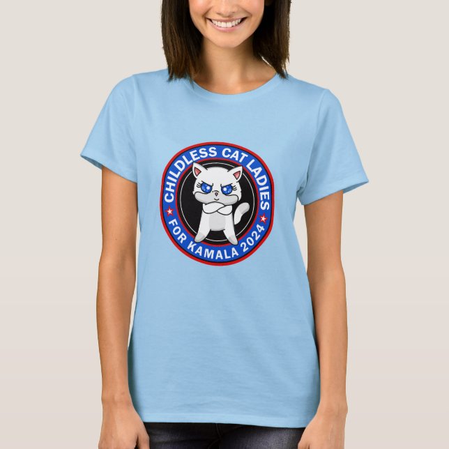 Barnlösa Katt Dam för Kamala Demokrater US 2024 T Shirt (Framsida)