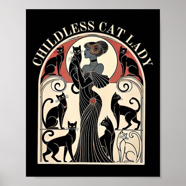 Barnlösa kattdamer kattkarma retro rolig  poster (Framsidan)