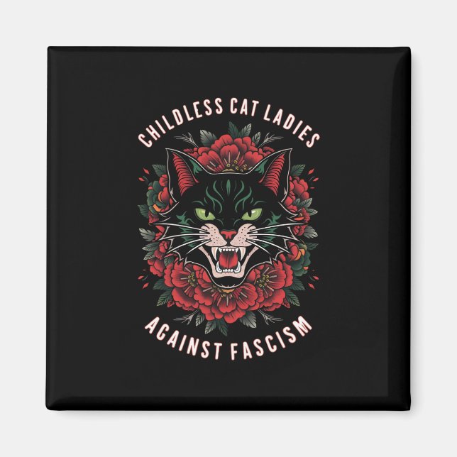 Barnlösa kattdamer mot fascism magnet (Framsidan)