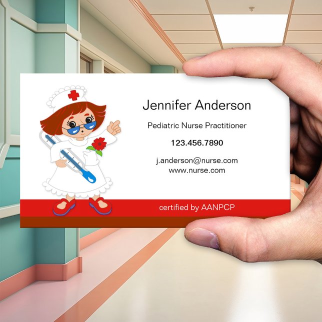 Barnmorska Företagskort Visitkort (Cute cartoon business card for a pediatric nurse or independent child health care consultant)