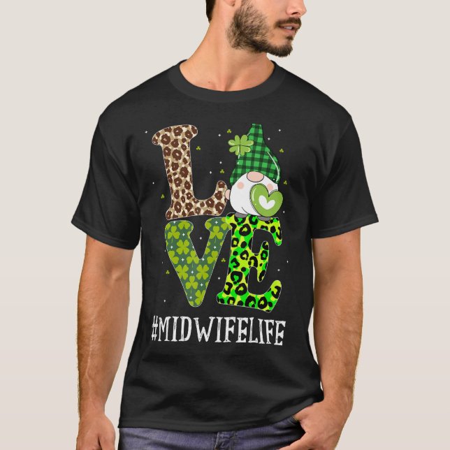 Barnmorska Kärlek St patricks day Gnome Leopard Wo T Shirt (Framsida)