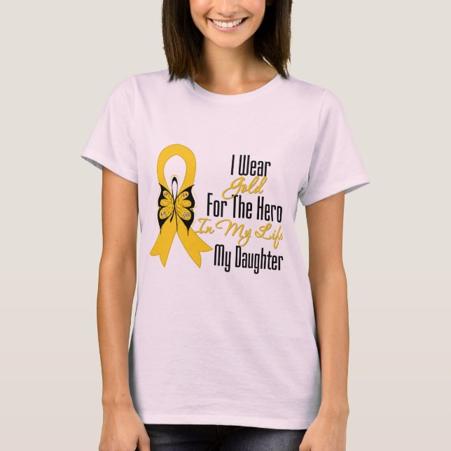 Barnomscancer Ribbon My Hero Min dotter T Shirt (Framsida)