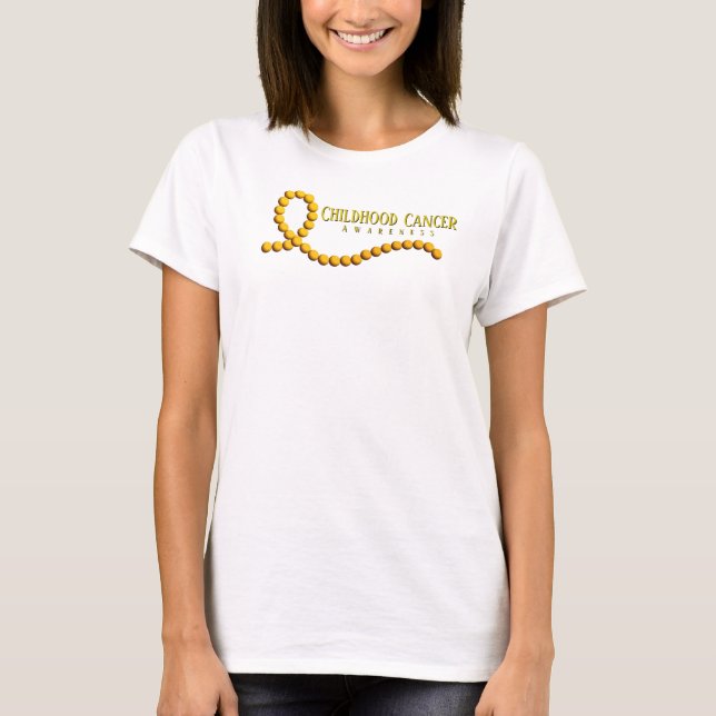 Barnomsorgscancer Guld Beaded Awareness Ribbon T Shirt (Framsida)