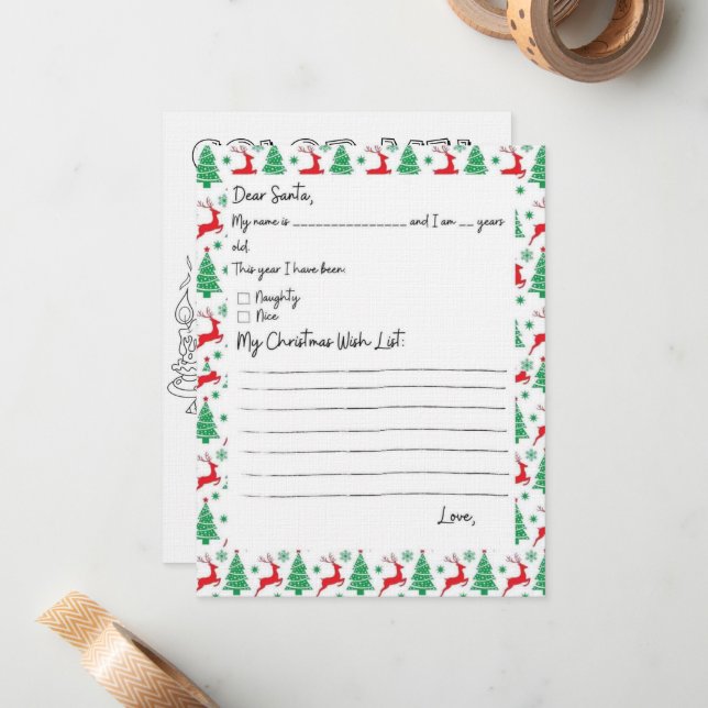 Barnönskelista till tomtfärgskort anteckningskort (Fram/Back In Situ)