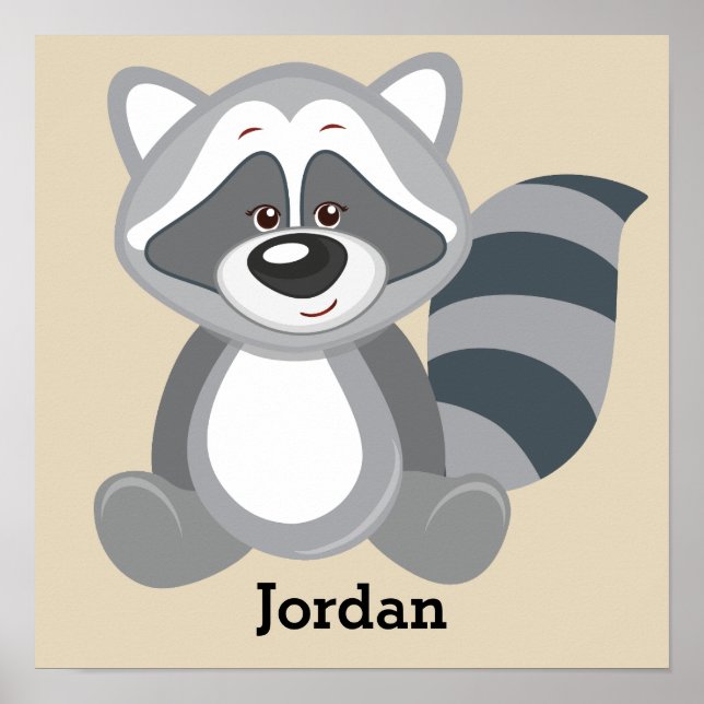 Barnplanscherad Cute Woodland Raccoon Poster (Framsidan)