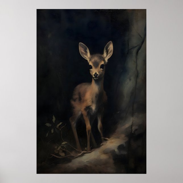 Barnrådjur Väggkonst, Skogsdjur, Mörk Poster (Framsidan)