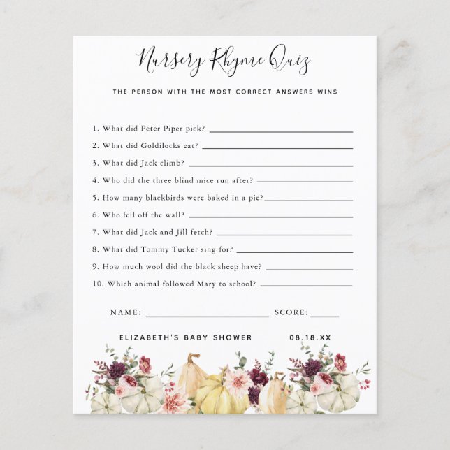 Barnramsa Frågesport | Baby Shower Lek (Framsida)