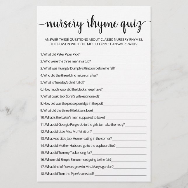 Barnramsquiz Baby Shower-lek med svar (Framsida)