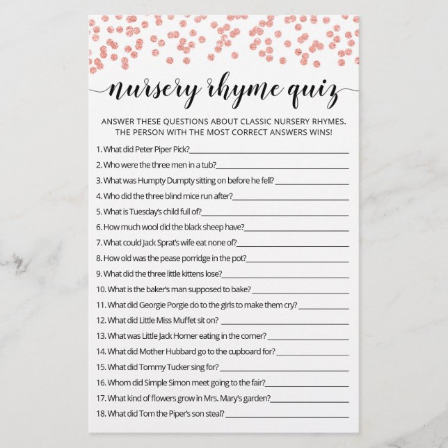 Barnramsquiz Baby Shower-spel med svar (Framsida)