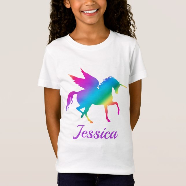 Barnregnbåge Gradient Enhörning Silhuett T Shirt (Framsida)
