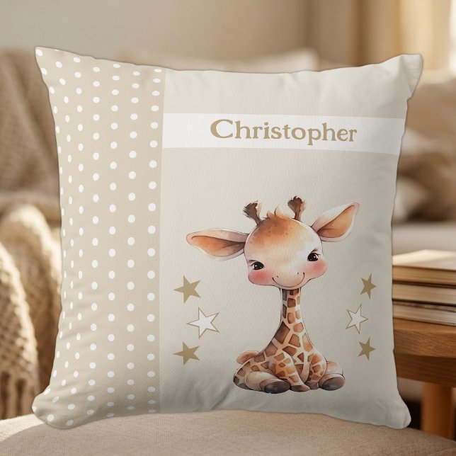 Barnrum lägg till namn söt giraff brun kudde (Skapare uppladdad)