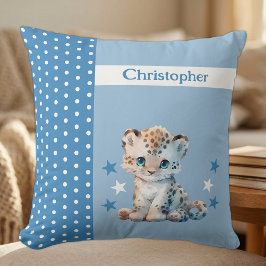 Barnrum lägg till namn söt leopard blå kudde