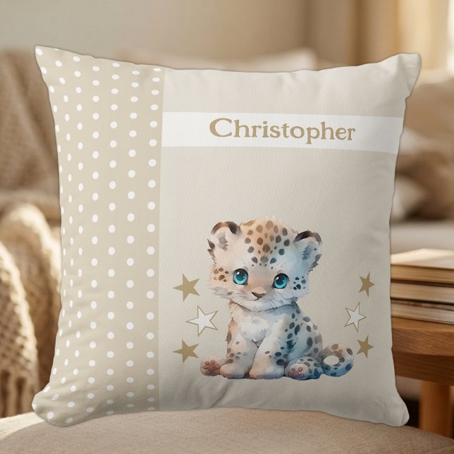 Barnrum lägg till namn söt leopard brun kudde (Skapare uppladdad)