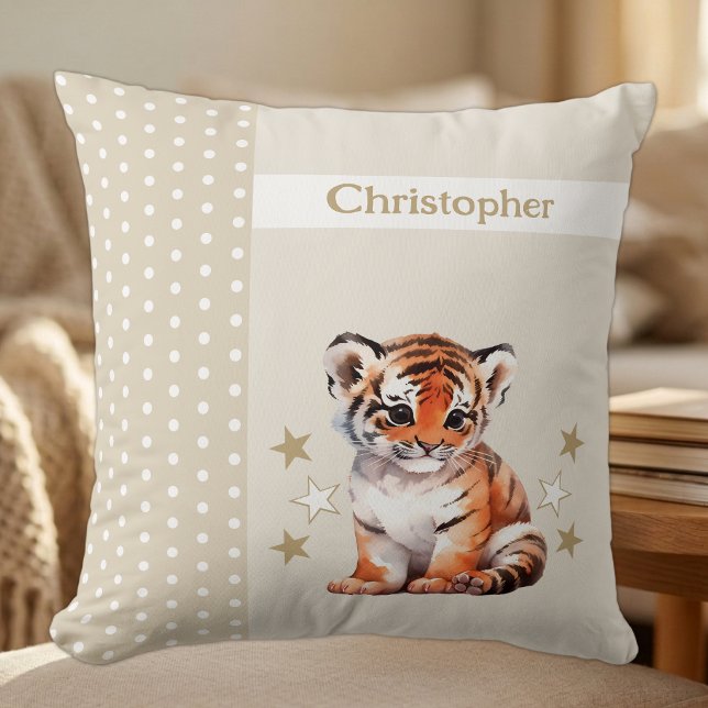 Barnrum lägg till namn söt tiger brun kudde (Skapare uppladdad)