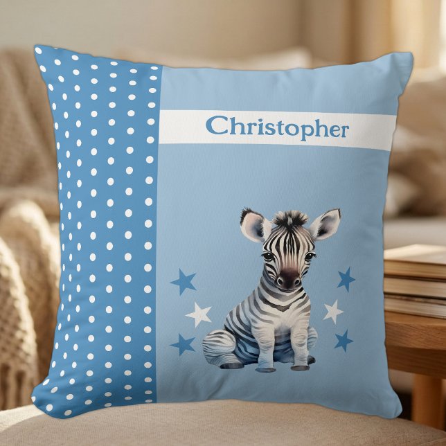 Barnrum tillägg namn söt zebra blå kudde (Skapare uppladdad)