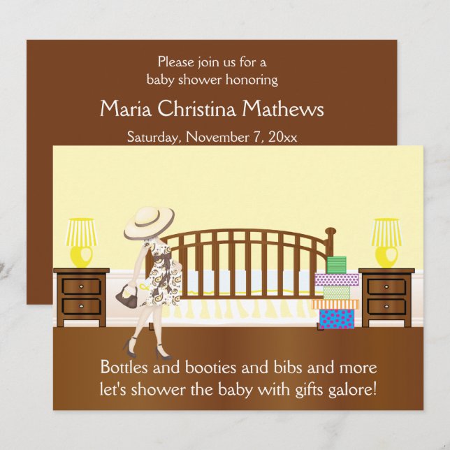 Barnrums Baby Shower Inbjudan (YCA) (Fram/baksida)