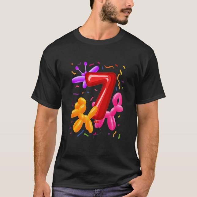 Barns 7:e födelsedag Blegon Animals Balloon Thmet  T Shirt (Framsida)