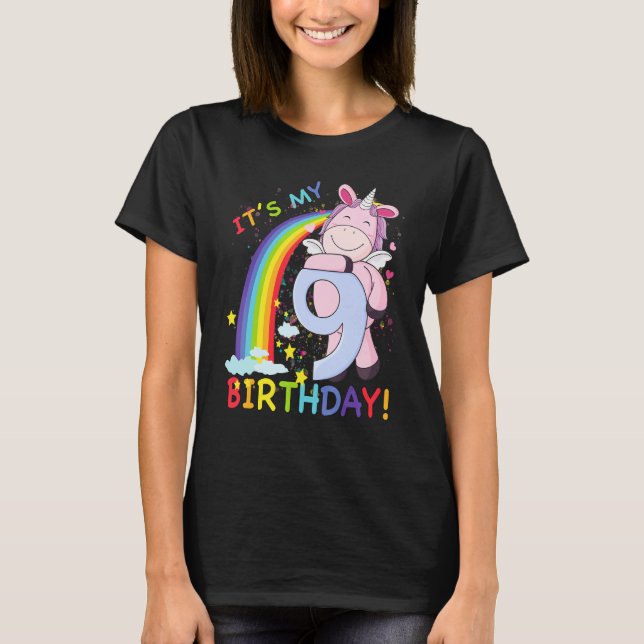 Barns 9:e födelsedag Unicorn 9-åring T Shirt (Framsida)