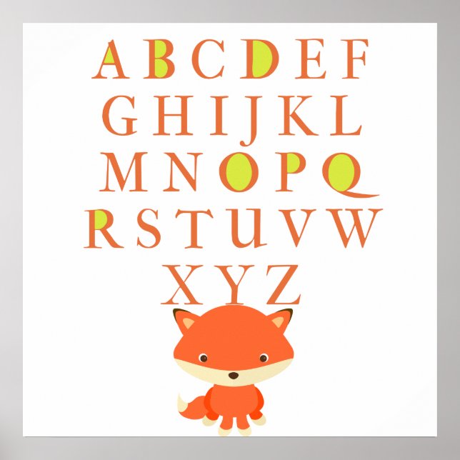 Barns ABC-kort med kutt räv Poster (Framsidan)