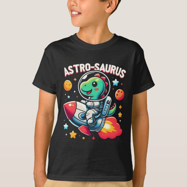 Barns "Astro-Saurus" - Adsible Dinosaur Astronaut T Shirt (Framsida)