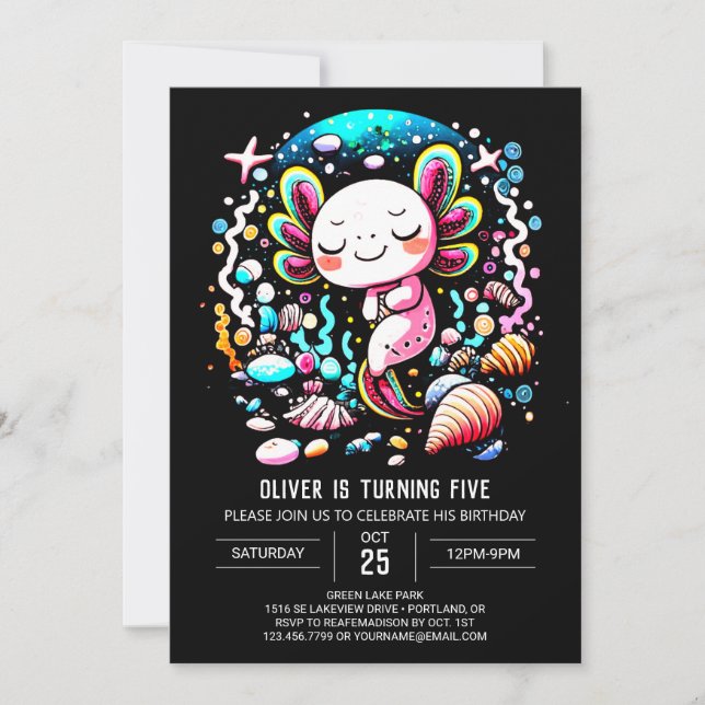 Barns Axolotl Whimsical Birthday Inbjudningar (Framsida)
