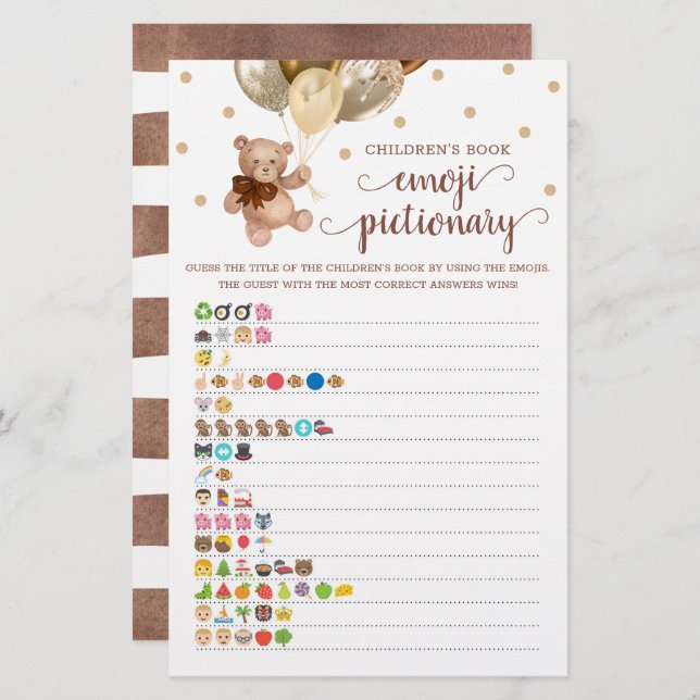 Barns Bok Emoji Pictionary Game-Nalle (Fram/baksida)