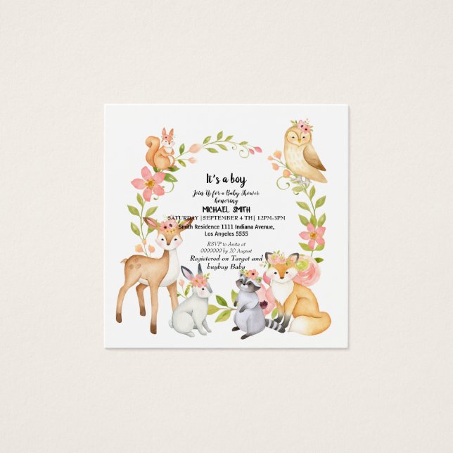 Barns bokar om skogar och skogsväxter i fyrkantigt visitkort (Framsida)