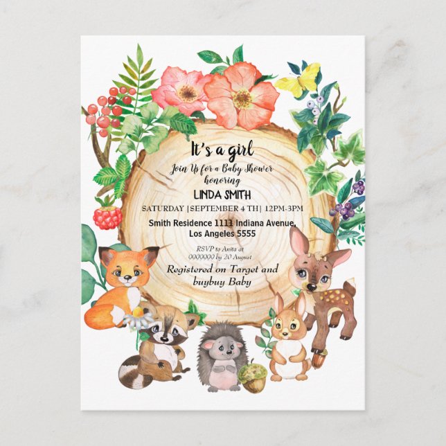 Barns bokar om skogar och skogsväxter i inbjudan vykort (Framsida)