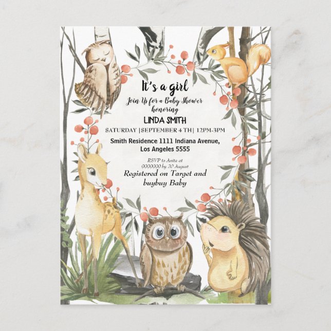 Barns bokar om skogar och skogsväxter i inbjudan vykort (Framsida)