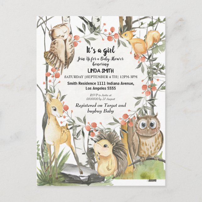 Barns bokar om skogar och skogsväxter i inbjudan vykort (Framsida)