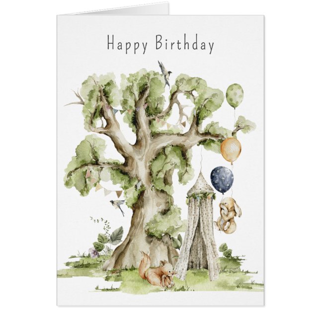 Barns Cute Woodland Grattis på födelsedagen Card Hälsningskort (Framsidan)