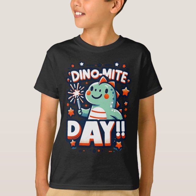 Barns "Dino-Mite Day" - Roligt och Festive Dinosau T Shirt (Framsida)